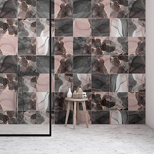 Piastrelle Adesive Cucina Grigio Carbone Oro Rosa Piastrelle Adesive Bagno PVC Mattonelle Adesive Impermeabile Piastrelle Adesive Durevole Adesivi Murali 20x20cm/12 Pcs