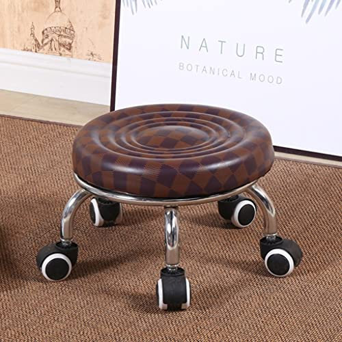 WAEYZ Rollhocker mit Rädern, Heavy Duty Garage Shop Rollsitz, Wasserdichtes PU Leder Hohe Belastbarkeit Rollsitz und Universal Räder, für Garage Home Office (Color : Brown, Size : 34 * 24cm)