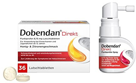 DOBENDAN Direkt Lutschtabletten bei starken Halsschmerzen & Schluckbeschwerden 36 St. & DOBENDAN Spray mit schneller und langanhaltender Wirkung bei Halsschmerzen 15 ml