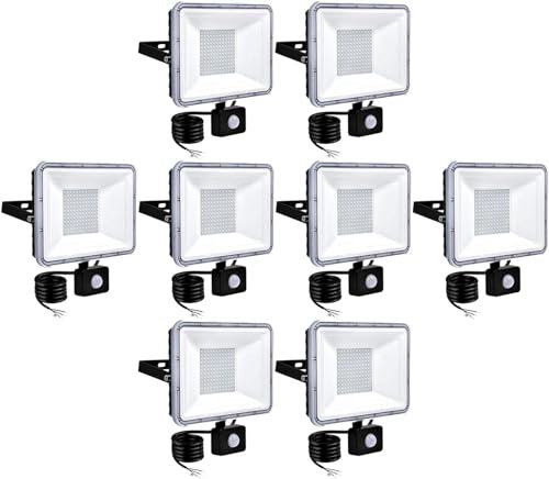 NEZIH 100W LED Floodlights with Motion Sensor, 6000K-6500K Daylight White 8000LM Super Bright Security Light, IP67 Waterproof Garden PIR Flood Lights (Color : 8 Pack)