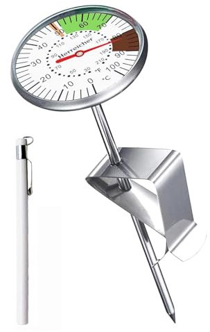 Herreicher Milk Thermometer Barista with Clip - 125mm Light Portable Stainless Steel Probe Coffee Thermometer Perfect Coffee Making/Baby Milk Temperature Latte Tea Liquid Accessories etc.