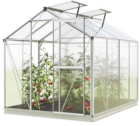 GFP Gewächshaus Jasmin 4 Alu-Rahmen 192 x 256 cm Polycarbonat Platten - mit Fundamentrahmen & automatischem Fensteröffner
