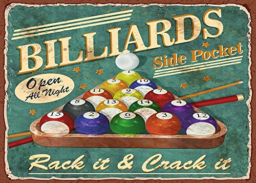 Oudrspo Billard-Club-Wanddekoration, Aluminium-Metallschild, Billard-Liebhaber, Kunstposter für Café, Bar, Club, Garage, Garten, Bauernhof, Wandkunst, Metall-Blechschild, 30,5 x 40,6 cm