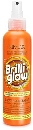 SUN UVA Acceleratore di abbronzatura scintillii dorati | Attivatore di melanina SPF Ultra veloce, impermeabile impermeabile | Pelle marrone e luminosa con mica 100% minerali | Brilli Glow Spray 200 ml