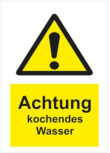 Indigos UG - Schild Achtung kochendes Wasser - 148x210mm - Hotel, Firma, Schutz, KITA, Arzt, Praxis - Sicherheit - Warnung - Aluverbundplatte 3mm, Wohnung - Hinweisschild - Warnschild