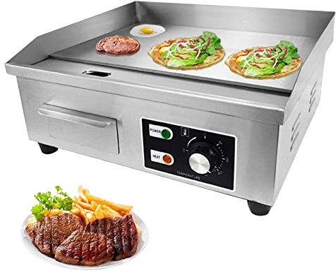 Plaque De Cuisson Commerciale Électrique, Plaque De Cuisson À Dessus Plat De Comptoir Électrique De 2500 W Avec Thermostat Réglable, Protections Anti-Éclaboussures De Tiroir À Huile Amovibles, Gril D
