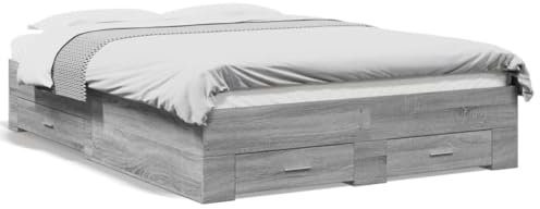 Juroupi Bettgestell mit Schubladen Bett Mit Stauraum Bettgestell Tagesbett Betten Bett Mit Schubladen Grau Sonoma 120x190 cm Holzwerkstoff - 3280417