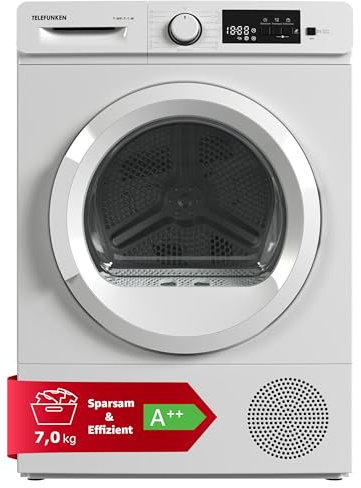Telefunken T-WP-7-1-W Wärmepumpentrockner 7 kg | Trockner | leise 65 dB | Wäschetrockner mit Knitterschutz & Startzeitvorwahl | 15 Programme | schonendes & effizientes Trocknen