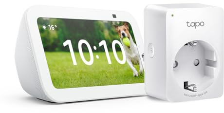 Echo Show 5 (3. Gen.) | Weiß + TP-Link Tapo P110MA WLAN-Steckdose mit Energieverbrauchskontrolle, Funktionert mit Alexa - Smart Home-Einsteigerpaket