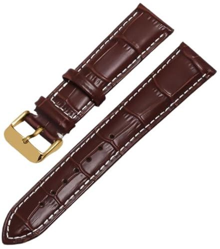 Qgsaghty Rindsleder-Uhrenarmband, 12–24mm, Leder-Uhrenarmband, Uhrenkette, goldene Dornschließe, weiße Linie, Braun, 23mm