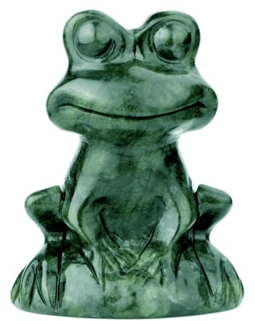 gemshan Jade Frog Statue for Home Offcice Decor Cute Jade Statue Hand-Carved Animal Figurines for Decoration
