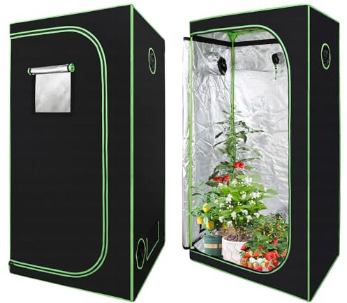 Yugodex Grow Tent 600D Oxford Grow Box 100 x 100 x 200 cm, resistente alla luce e impermeabile, tenda per piante da giardino, per coltivazione in ambienti interni, ariosa, colore nero e verde