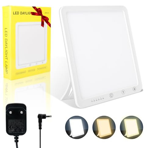 Mucek Tageslichtlampe 10000 Lux, Tageslichtleuchte, UV-freie LED Tageslichtlampen mit 3 Farbtemperaturen, 5 Helligkeitsstufen, Touch Control Sonnenlichtlampe mit stufenlosem Dimmer Vollspektrumlampe