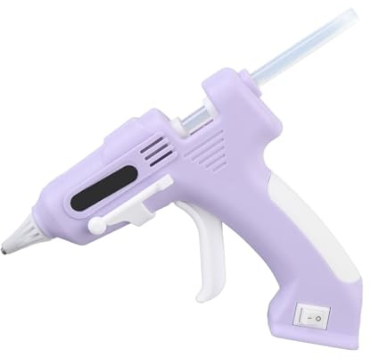 Plyisty Electric Hot Glue Gun with 10Pcs 7mm Hot Glue Sticks, Purple | Hot Glue Gun and Sticks Set, Backflow Prevention, Cordless, Rapid Heating, for Crafting, DIY and Repairs
