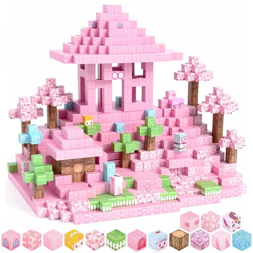 YIHANG 100 st magnetiska block, magnetiska byggklossar, prinsessleksaker för flickor, småbarn, födelsedag, påskgåvor, bygga rosa slott och kakelplattor, STEM konstruktionsleksak för barn flicka 3 4 5