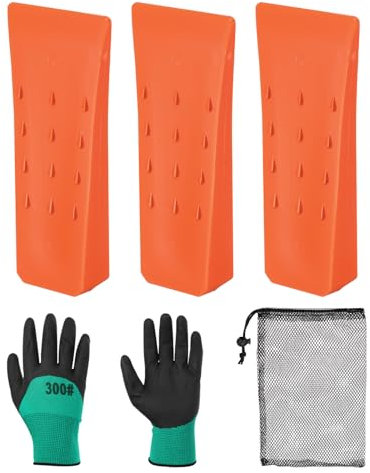QUARKZMAN Cunei da Abbattimento in Plastica 3pz Cuneo Anteriore ABS 152 mm Cuneo Spaccalegna per Legna Cuneo per Alberi Legno con Guanti con Borsa per Chiave Percussione, Arancia