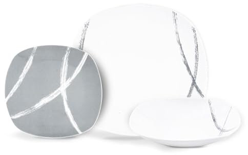 Villa Altachiara Servizio Piatti 18 Pezzi, Set Piatti 6 Persone in Porcellana, Tonalità e Design Essenziale, Perfetto per Tavole Moderne ed Eleganti, Adatto a Microonde e Lavastoviglie – Linea Sandy