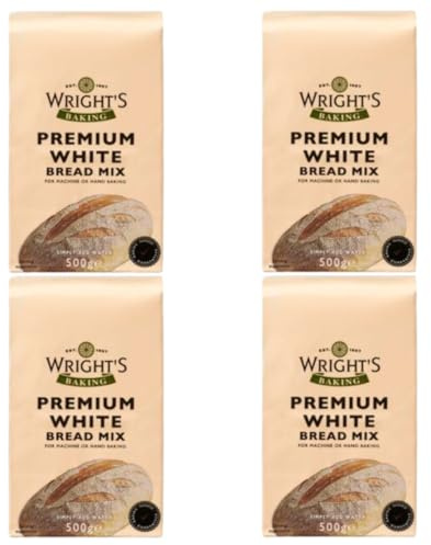 Wright's Premium White Bread Mix 4X500g – Flour for Bread Machine & Oven Baking – Vegan-Friendly (NP)