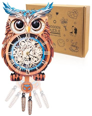 Cutywood Holzpuzzle Uhr, 3D Holzpuzzle Erwachsene, Eule Uhr | 3D Puzzle Eule/3D Wooden Puzzle/Funktionale Uhr/43 cm*21 cm/Schreibtisch/Wand Wohndeko/Geschenke für Freunde/Familien