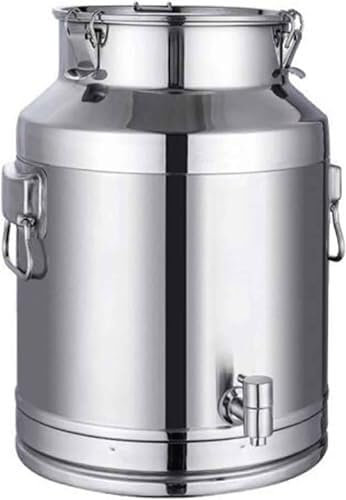 SSDDLZEQ Edelstahl-Milcheimer, Milchtransportkanister for den Bauernhof, Milchkanne, Weinkübel, Fass, Wassereimer, Öl-/Teetank mit versiegeltem Deckel und Wasserhahn Eingedickter(18L)