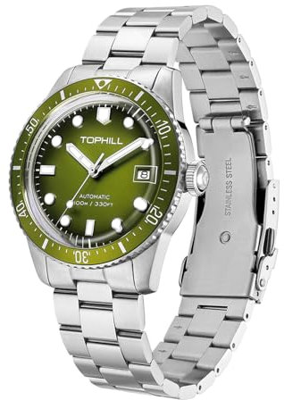 TOPHILL Armbanduhr Herren Automatik, Herren Armbanduhr Japanisches NH35-Uhrwerk, 10ATM Wasserdicht, Watch for Men 316L-Edelstahluhr,Kalenderanzeige (Grün)