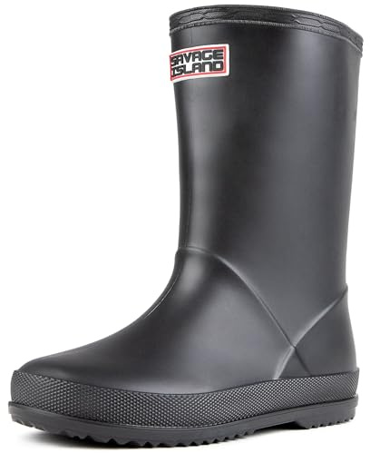 Savage Island Barn gummistövlar pojkar och flickor vattentäta Wellington stövlar – regnstövlar för småbarn och barn - unisex Welly skor, Svart, 34 EU