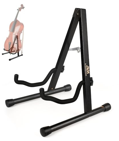 Celloständer, Celloständer mit Bogenhalter, Holz A-Form Bodenständer mit gepolstertem Schaumstoff, passend für 1/2, 3/4, 7/8, 4/4 volle Größe, Cellohalter für Zuhause und Studio Display (Black Wood)