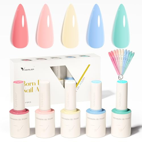 VENALISA Esmaltes Semipermanentes de Uñas en Gel 5 Color Pintauñas UV LED de Larga Duración Apto para Principiantes Manicura Profesional en Casa Gel Nail Polish Esmalte Uñas Kit 2503