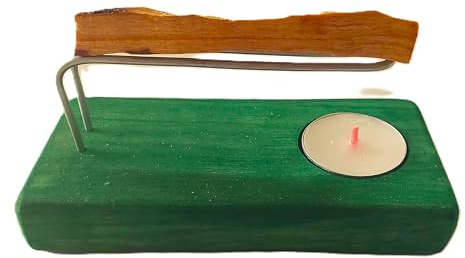 YA-DECOREGALOS Quemador para Palo Santo, Incienso o Atados Artesanal con Madera Natural, Varillas metalicas, Palo Santo y velita de té Incluidas, Color Verde