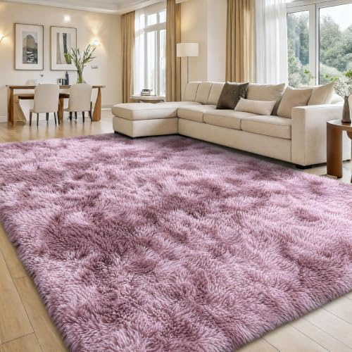 smiry Hochflor Teppich Wohnzimmer, 200x280cm, Rosa | Waschbar Anti-Rutsch Moderner Flauschiger Kuscheliger Teppich für Wohnzimmer, Schlafzimmer, Kinderzimmer