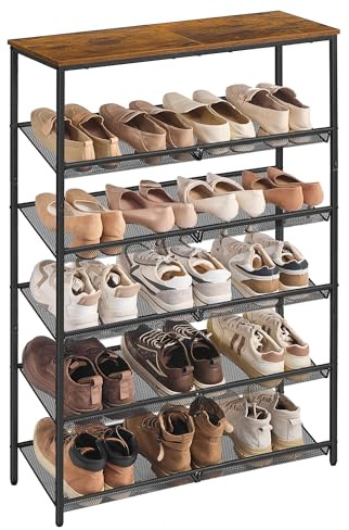 VASAGLE Schuhregal, 6 Ebenen, verstellbare Gitterablagen | Schuhablage, Metall, Industrie-Stil, für Eingangsbereich Flur, vintagebraun, DACEY Kollektion LBS044KD01