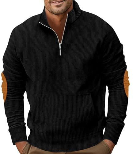 PRIVIMIX Felpa Uomo con Zip Maglione Tuta Senza Cappuccio Pullover Invernale Maglietta con Tasca M-3XL