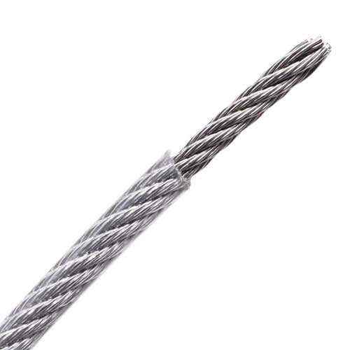 SJHFKDK Drahtseil, Stahlseil 5mm Durchmesser Stahl PVC-beschichtet, Flexibles Drahtseil 10 Meter Transparent + Silber