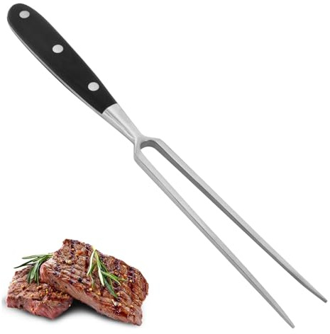 Large Meat Fork, 12 Inch Stainless Steel Meat Fork with Wooden Handle, Long Carving Fork for Kitchen Roast Grilling BBQ