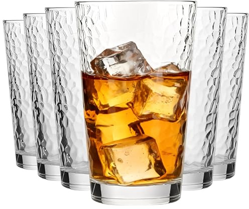 Tefrine 6 PCS Water Drinking Glasses Set Glass Cups, 13.5 Oz Glassware, for Water, Juice, Cocktails, Iced Tea