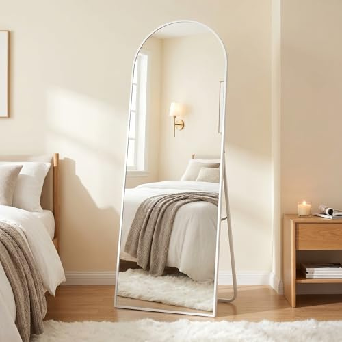 BEAUTYPEAK 142x52 cm Bogen Ganzkörperspiegel, Gewölbter Standspiegel hängend oder lehnend an die Wand, Bodenspiegel mit Ständer für Schlafzimmer, Wohnzimmer oder Ankleidezimmer, Weiß