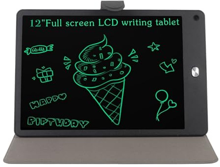 POENVFPO Tavoletta da Disegno LCD da 12 Pollici, Blocco da Disegno Cancellabile con Custodia in PU Blocco da Disegno Elettronico per Bambini e Adulti per Prendere Appunti (nero)