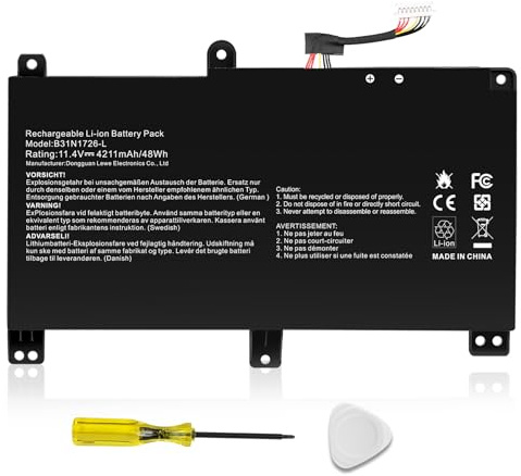 ASUNCELL 11.4V/48Wh B31N1726-L Batterie d'ordinateur Portable pour ASUS ROG Strix G531 G531GT G531GT-BI7N6 Series. ASUS ROG Strix G15 G512LI Series, B31N1726 31CP7/60/8