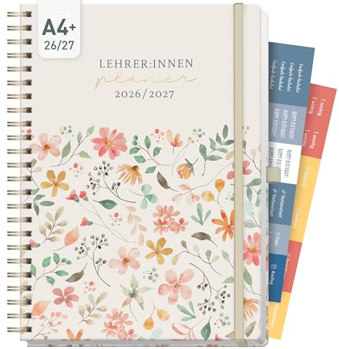Häfft® Lehrerplaner 2026/2027 Maxi Deluxe A4+ Wild Blossoms | Großer Lehrerkalender & Schulplaner 26/27 mit Spiralbindung für Grundschule, weiterführende Schulen & Referendariat