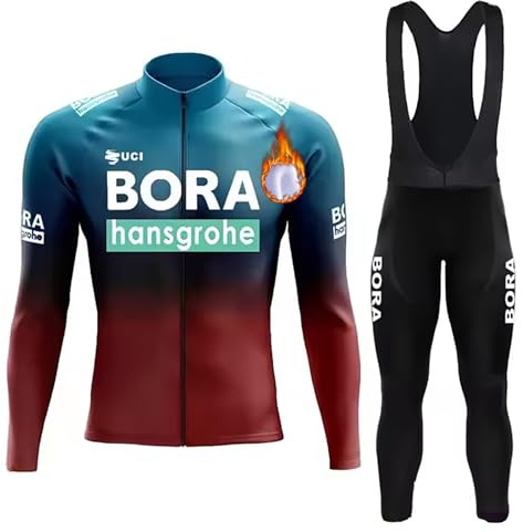 Fenovel Thermo Fahrradbekleidung Herren Set Rennrad Radtrikot Langarm Winter + Rennrad hose mit Trägern mit 19D Gepolstert Radsport-bekleidung Pro