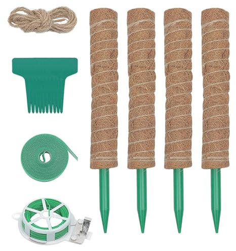 Lot de 4 mâts en mousse pour Monstera, naturel, pliable, pour intérieur, extérieur, balcon, jardin, terrasse, pothos adansonii, lierre