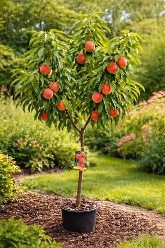 Pfirsichbaum ‘Cardina’ 150–200 cm – Prunus persica Obstbaum winterhart, süße saftige Früchte, ertragreich, ideal für Garten & Terrasse, pflegeleicht, selbstfruchtend