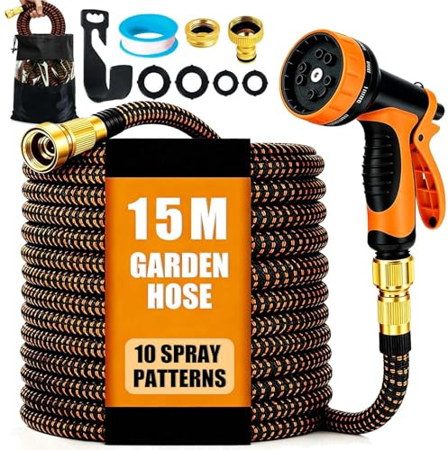Tubo Estensibile da Giardino 15m 0,92kg per Donna e Anziani - Canna Acqua Estensibile 3750D - Tubo Irrigazione Giardino 10-in-1 3-12 Bar, Antitorsione, -5°C, Raccordi Stagni