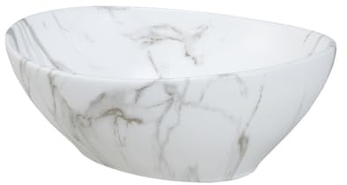 Meublorama Lavabo da appoggio ovale 41 x 33 cm in ceramica bianca effetto marmo