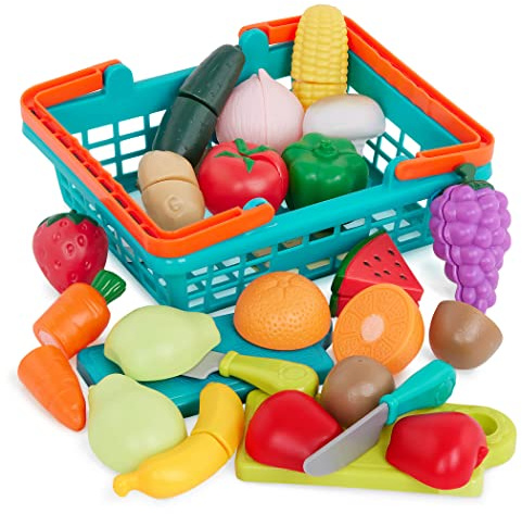 Battat Play Food Farmers Market Produce Basket, 37-Piece Green Set, Playset