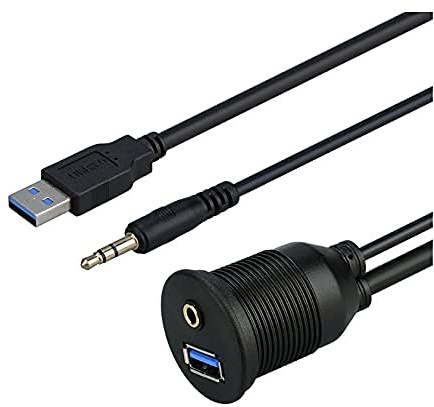 baolongking USB 3.0 & 3.5mm Auto Mount Flush Kabel 3,5 mm + USB3.0 AUX Extension Dash Panel Wasserdichte Kabel für Auto Boot und Motorrad - 1m (USB 3.0 & 3,5 mm)