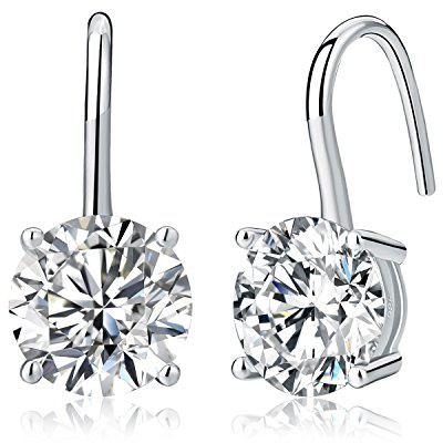 Diamond Treats 925 Sterling Silver Cubic Zirconia Solitaire Drop Earrings For Women and Girls, Simple 8mm Round Zirconia Drop Earrings for Women in Slver or Gold (Silver)