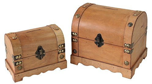 HMF Spardose aus Holz, kleine Schatztruhe mit dekorativem Schloss im Vintage Look | 2er Set | Namibia