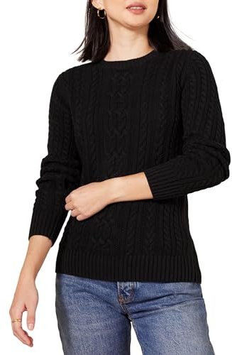 Amazon Essentials Women's Soft Fisherman Cable Knit Long-Sleeve Crewneck Sweater (Available in Plus Size), Black, Medium