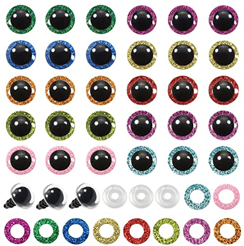 TOAOB 120 Stück Sicherheitsaugen für Häkeltiere 10 mm Klein Glitzer Bunt | 10 Farben Kunststoff Augen, Sicherheitsaugen mit Unterlegscheiben für DIY Basteln, Marionette Puppenherstellung